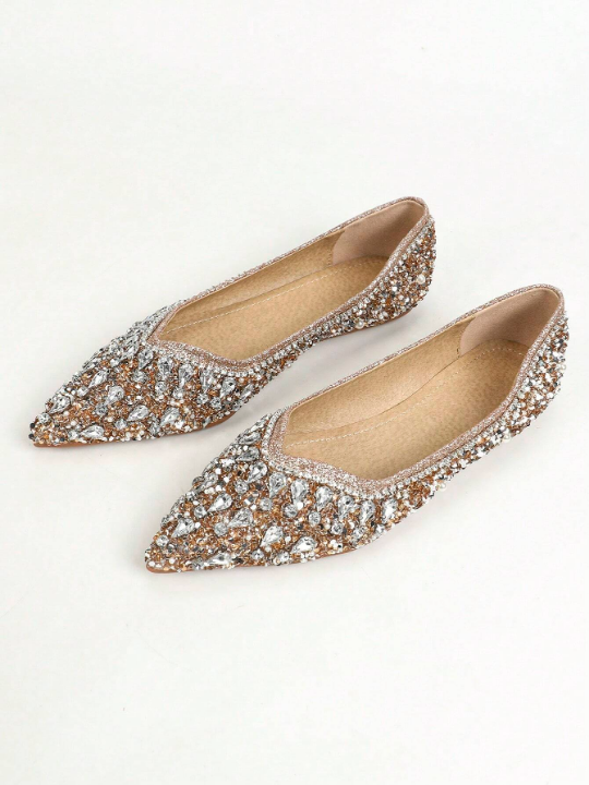 Women's Flat Sole Fashionable High-End Soft Comfortable Glittery Rhinestone Shoes Suitable For Parties And Banquets