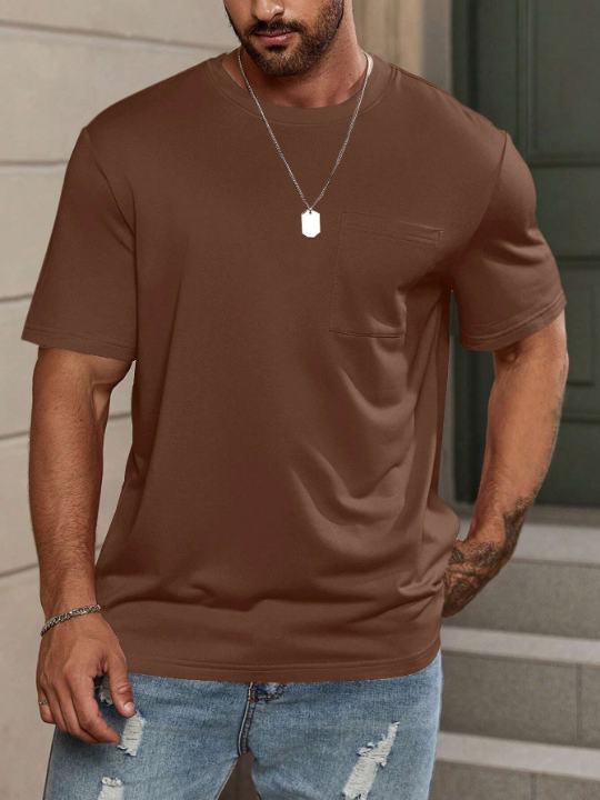 Manfinity Homme Men's Casual Round Neck Solid Color T-Shirt