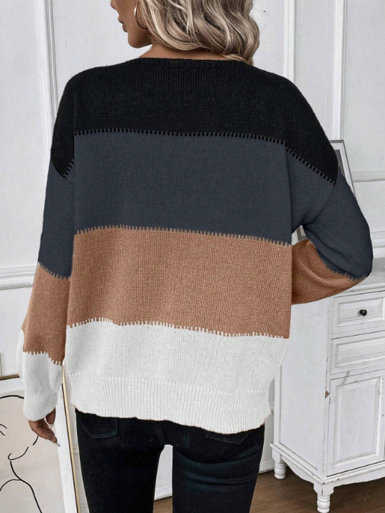 LUNE Women'S Oversized Color Block Drop Shoulder Sweater