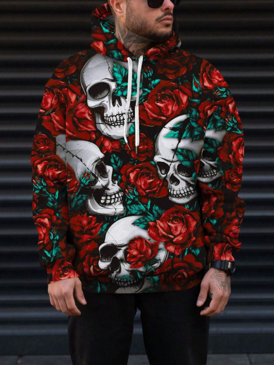Manfinity LEGND Men'S Skull & Floral Printed Hoodie