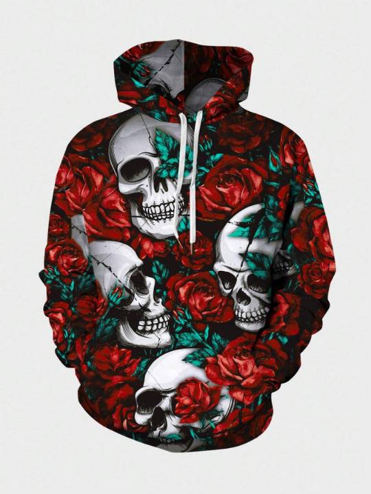 Manfinity LEGND Men'S Skull & Floral Printed Hoodie