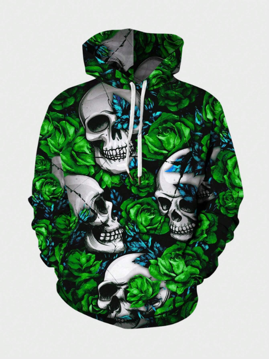 Manfinity LEGND Men'S Skull & Floral Printed Hoodie