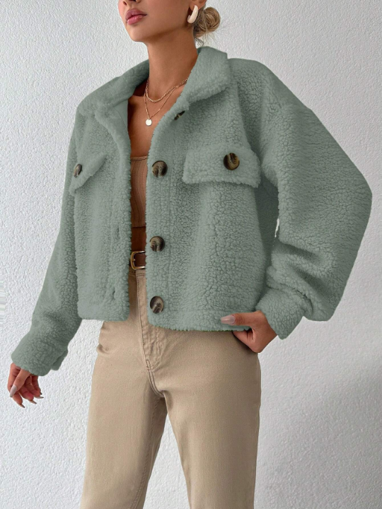 PETITE Teddy Jacket With Flap Detail And Drop Shoulder Sleeves