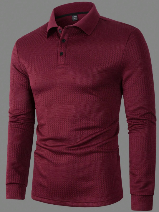 Manfinity Homme Men's Slim Fit Solid Color Long Sleeve Polo Shirt