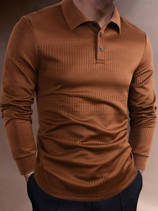 Manfinity Homme Men's Solid Color Long Sleeve Polo Shirt