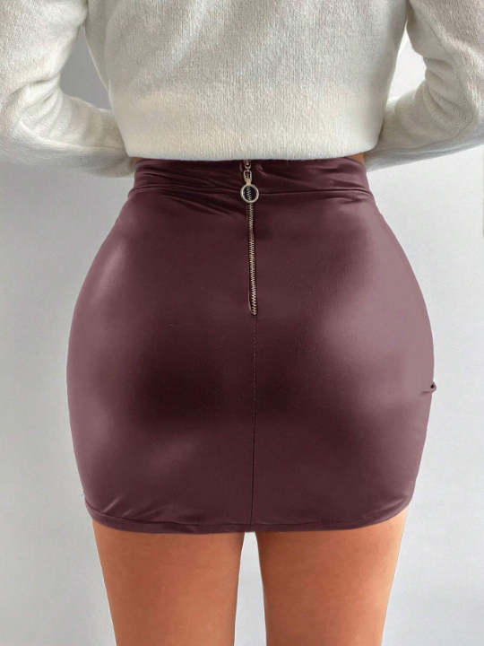 Solid PU Bodycon Skirt