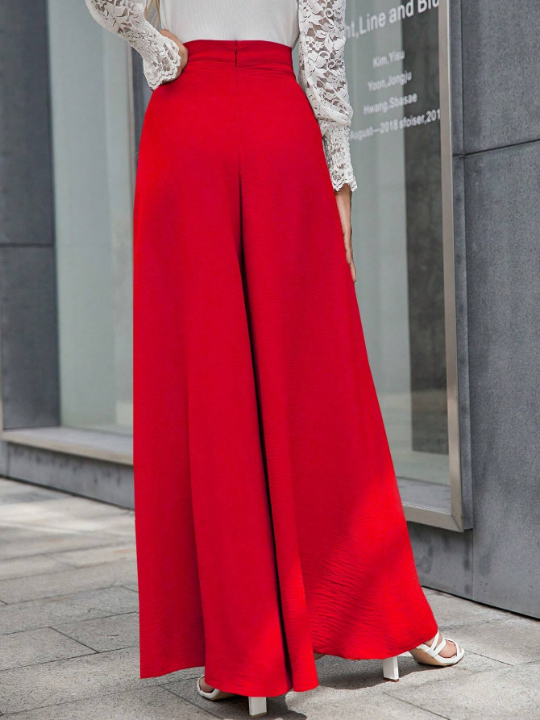 LUNE Solid Color Wide Leg Pants With Hidden Pocket