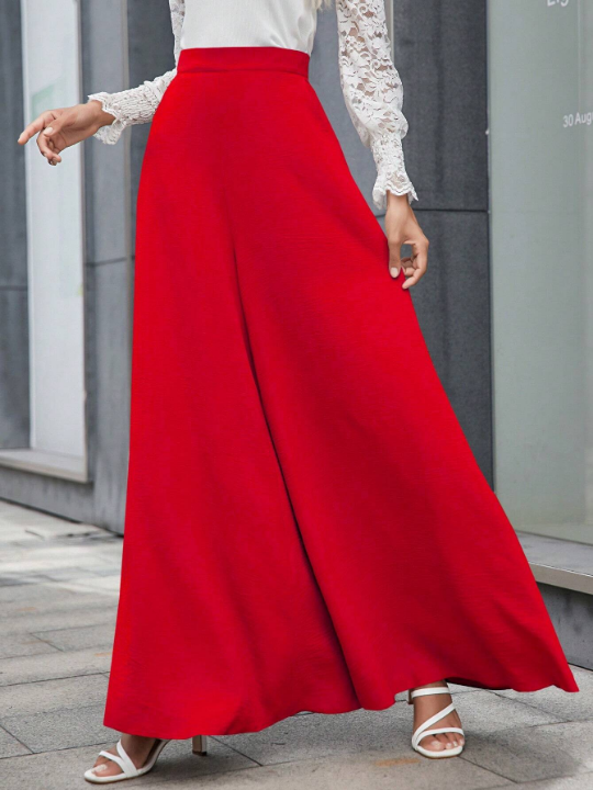 LUNE Solid Color Wide Leg Pants With Hidden Pocket