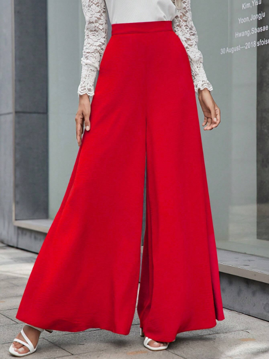 LUNE Solid Color Wide Leg Pants With Hidden Pocket