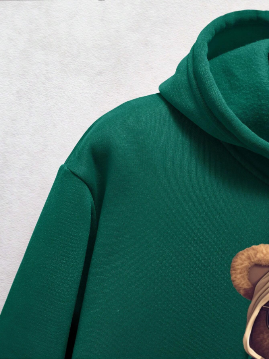 Men's Cartoon Printed Kangaroo Pocket Long Sleeve Hooded Sweatshirt