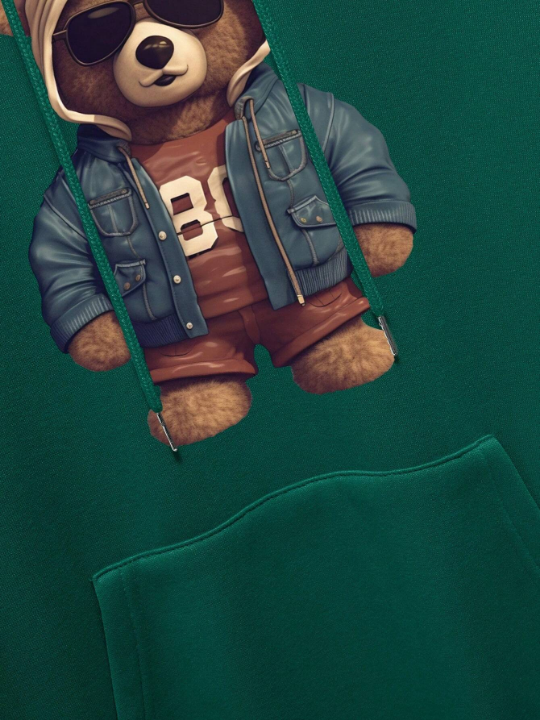 Men's Cartoon Printed Kangaroo Pocket Long Sleeve Hooded Sweatshirt