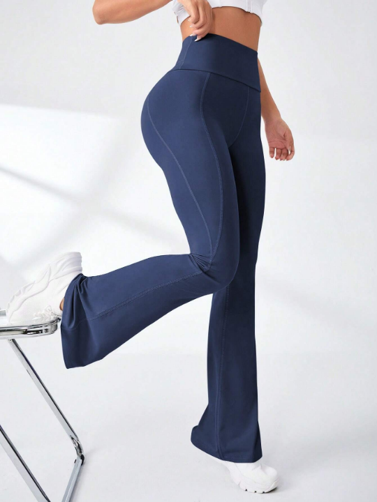 Yoga Basic Wide Waistband Flare Leg Sports Pants