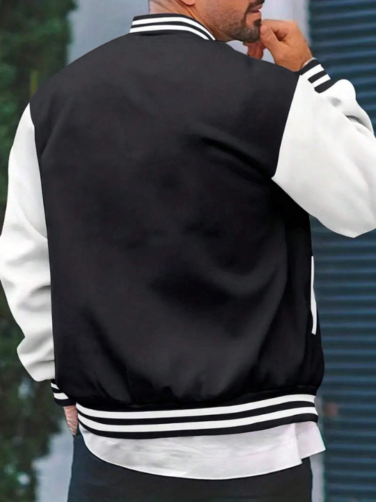 Men's Letter Printed Striped Baseball Jacket