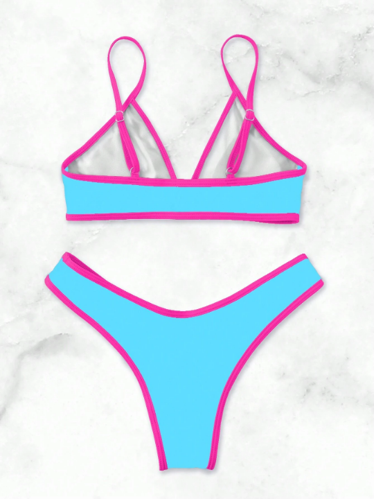 Colorblock Border Design Two-Piece Swimsuit