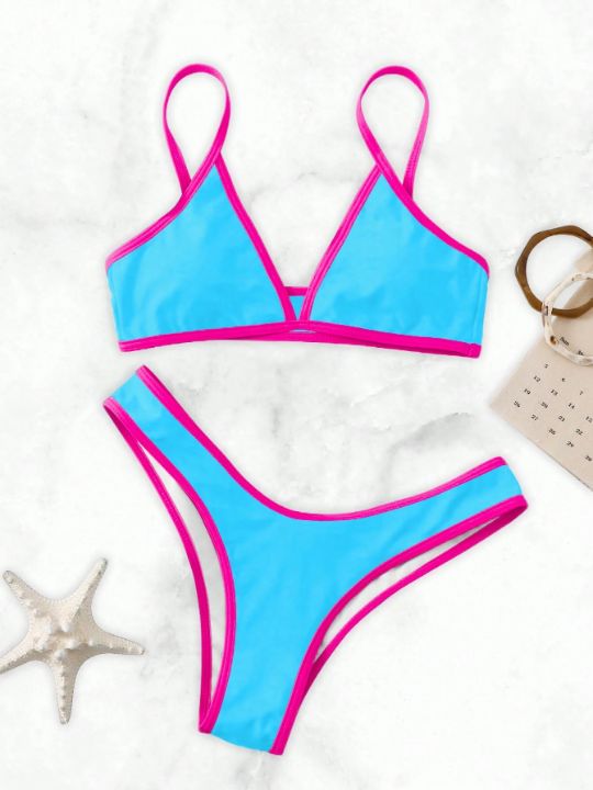 Colorblock Border Design Two-Piece Swimsuit