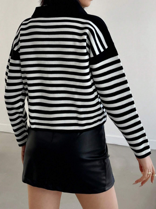 Striped Pattern Drop Shoulder Sweater