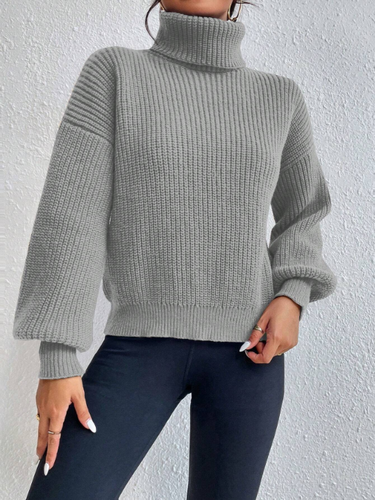 Frenchy High Neck Lantern Sleeve Sweater