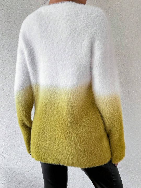 Essnce Color Block Drop Shoulder Plush Sweater