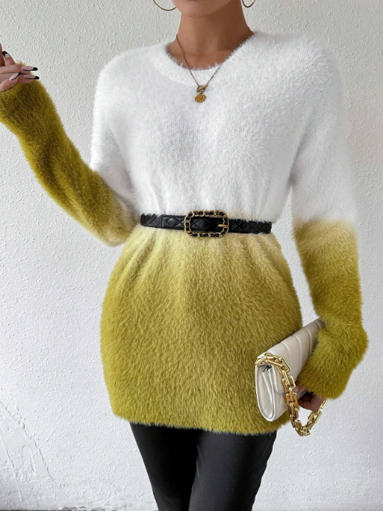 Essnce Color Block Drop Shoulder Plush Sweater