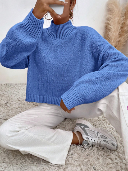 Mock Neck Drop Shoulder Sweater