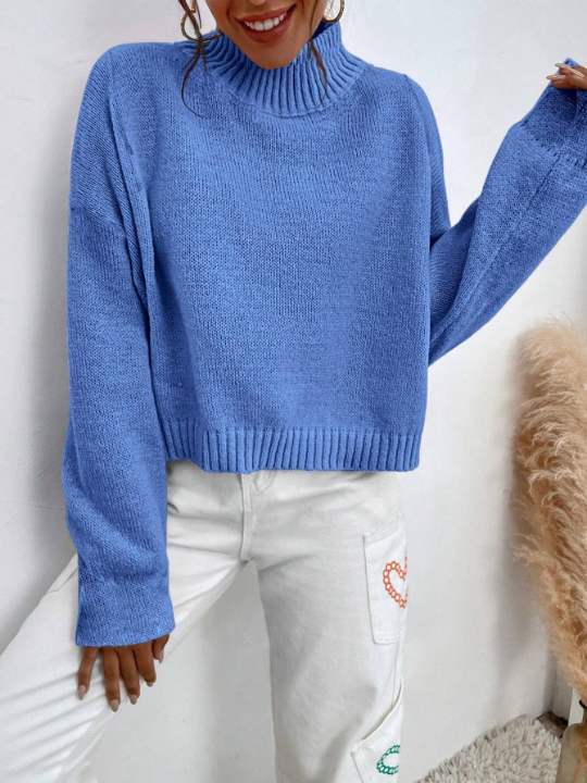 Mock Neck Drop Shoulder Sweater