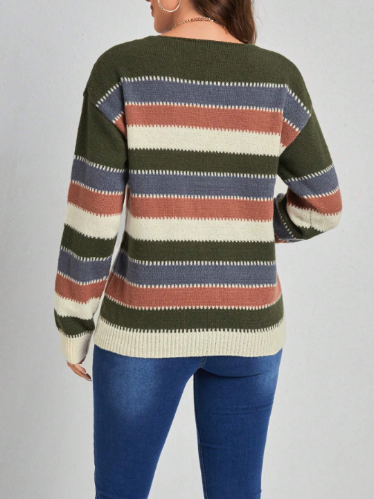 EMERY ROSE Women'S Striped Drop Shoulder Sweater