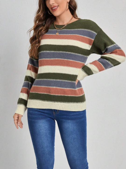 EMERY ROSE Women'S Striped Drop Shoulder Sweater