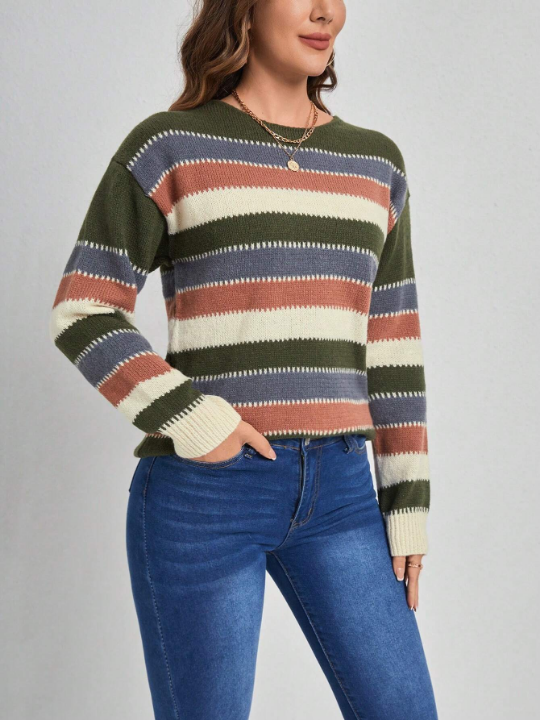 EMERY ROSE Women'S Striped Drop Shoulder Sweater