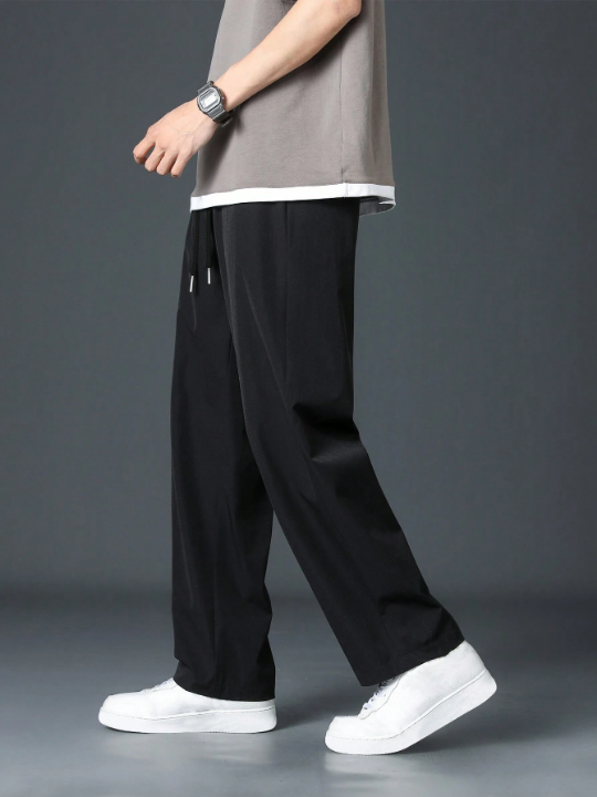 Men Drawstring Waist Straight Leg Pants