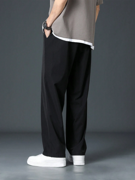 Men Drawstring Waist Straight Leg Pants