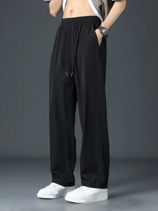 Men Drawstring Waist Straight Leg Pants