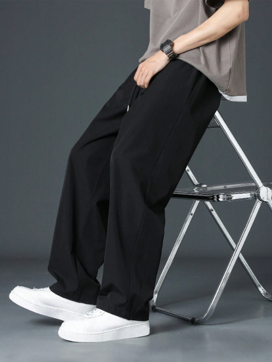 Men Drawstring Waist Straight Leg Pants