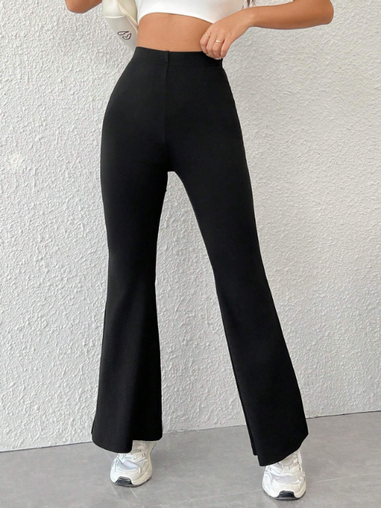 PETITE Solid Color High Waist Flared Pants