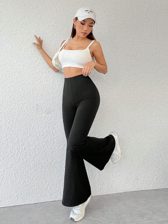 PETITE Solid Color High Waist Flared Pants