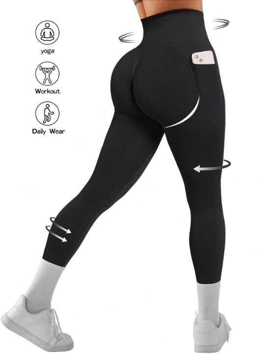 Running Women's High Elastic Seamless Sports Leggings With Pockets For Workout