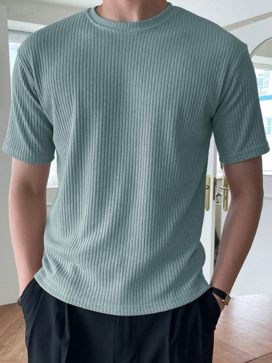 DAZY Men's Ribbed Knit Short Sleeve T-Shirt