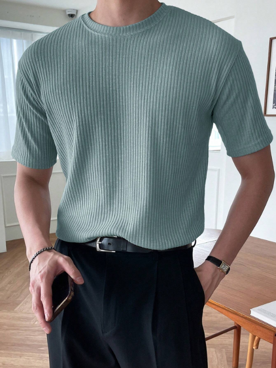 DAZY Men's Ribbed Knit Short Sleeve T-Shirt