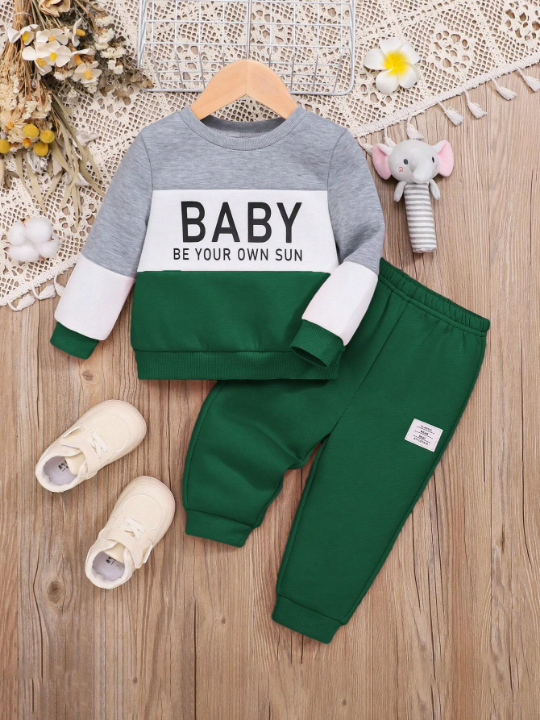 Baby Girls' Casual Color Block Long Sleeve Sweatshirt And Pants Set