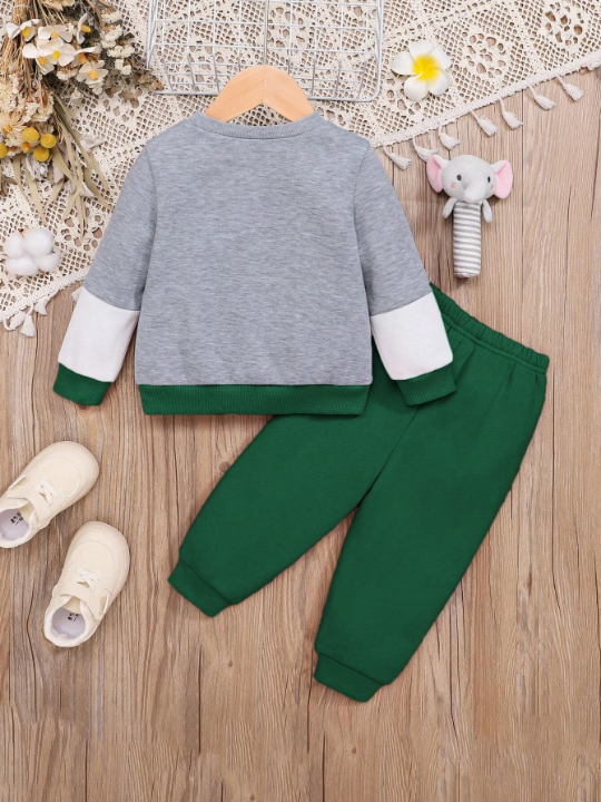 Baby Girls' Casual Color Block Long Sleeve Sweatshirt And Pants Set