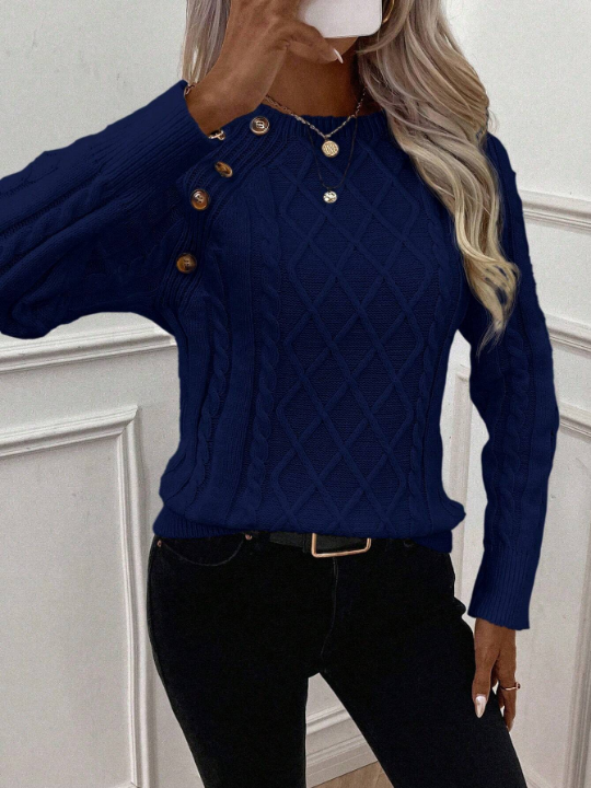 LUNE Women'S Solid Button Detailed Raglan Sleeve Sweater