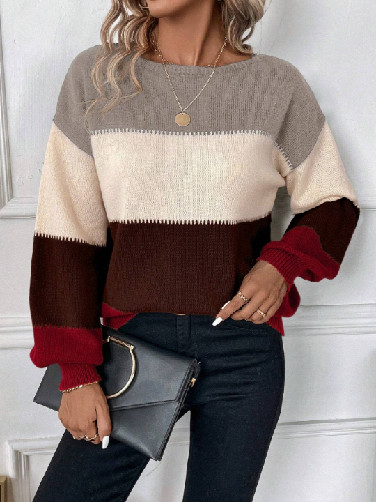 LUNE Casual Women'S Contrasting Drop Shoulder Sweater