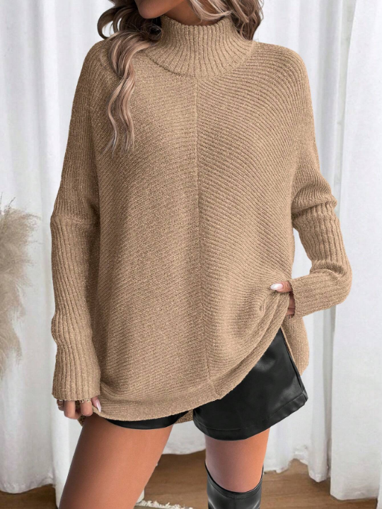 Essnce Casual High Neck Drop Shoulder Sweater