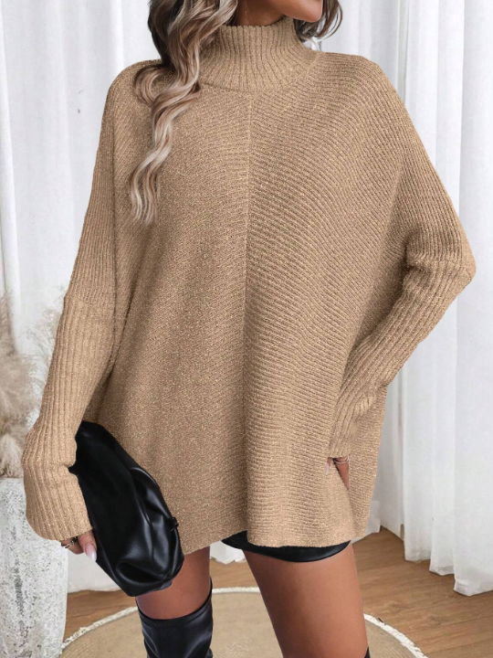 Essnce Casual High Neck Drop Shoulder Sweater