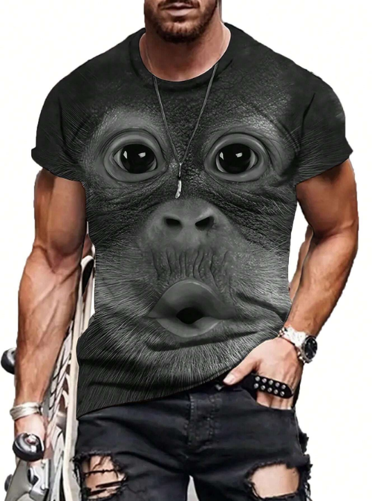 Manfinity LEGND Men's 3d Gorilla Printed Short Sleeve T-Shirt