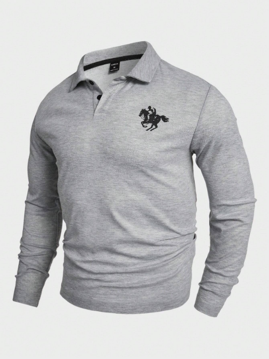 Manfinity Homme Men's Long Sleeve Polo Shirt With Printed Rider Design