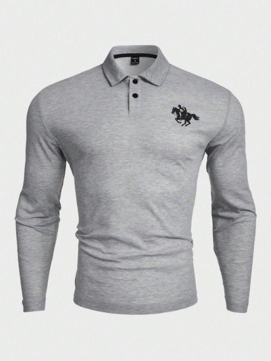 Manfinity Homme Men's Long Sleeve Polo Shirt With Printed Rider Design