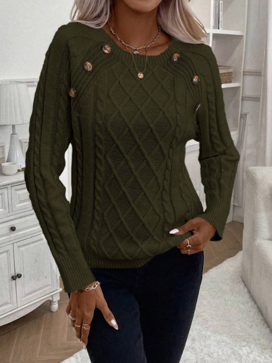 LUNE Women'S Solid Color Button Embellished Sweater