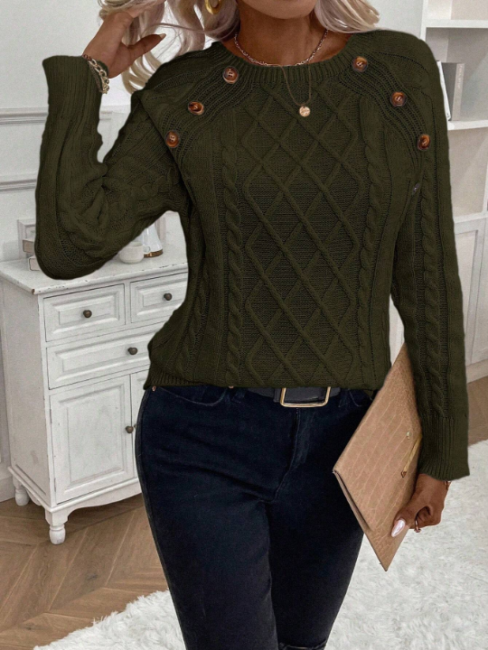 LUNE Women'S Solid Color Button Embellished Sweater