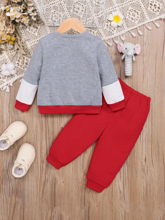 Infant Girls' Casual Spliced Letter Patched Sweatshirt And Pants Set