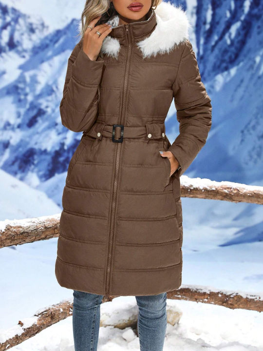 LUNE Women's Fur Collar Hooded -Padded Jacket